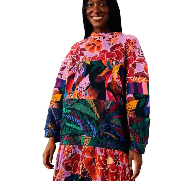 FARM Rio Lilac Mixed Print Multicolored Botanical Oversized Sweatshirt Sz Small - Picture 2 of 11